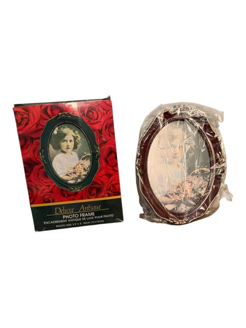 NOS Deluxe Antique Rosewood Oval Picture Frame Real Glass 3.5x5 New In Box